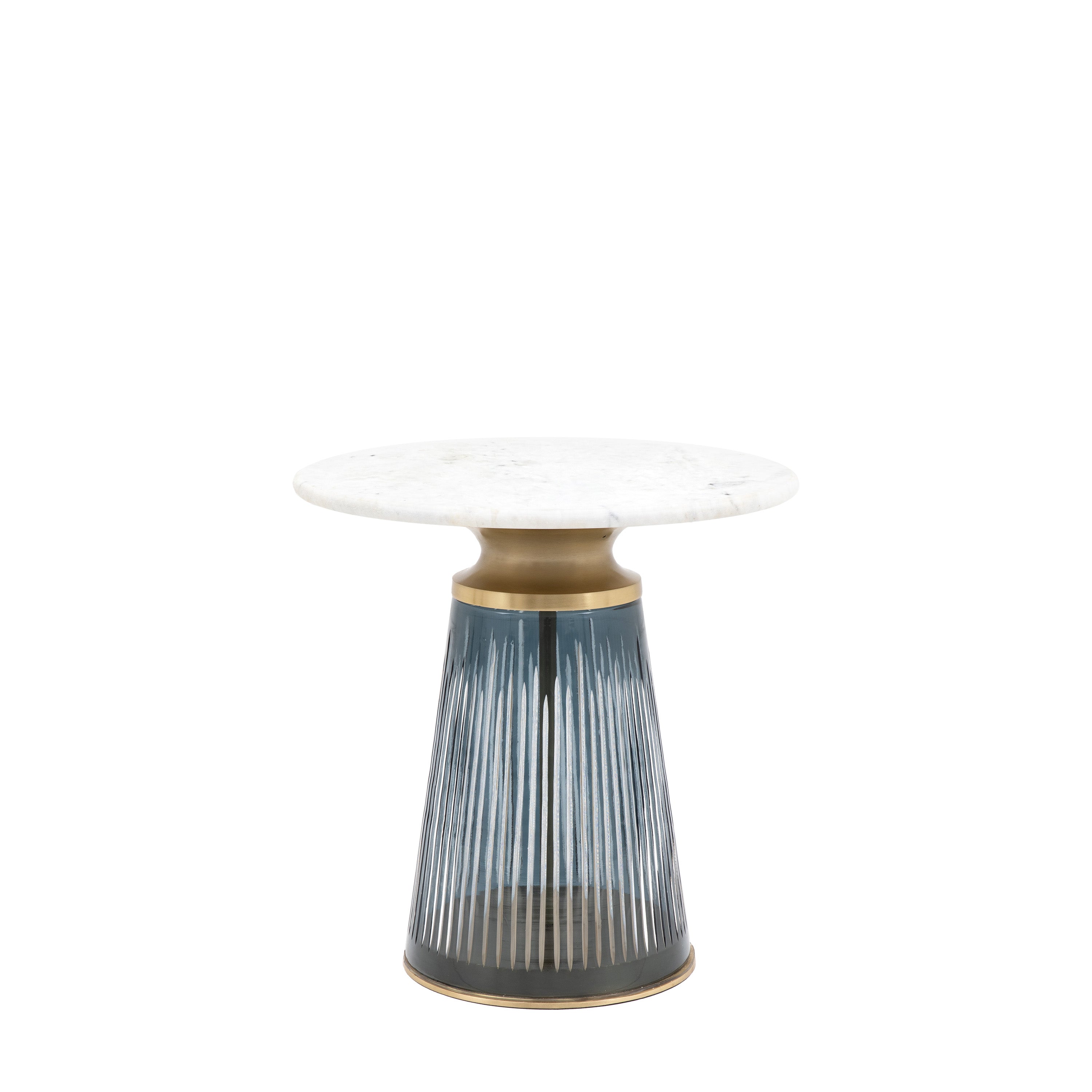 Pierre White Marble & Blue Glass Round Side Table